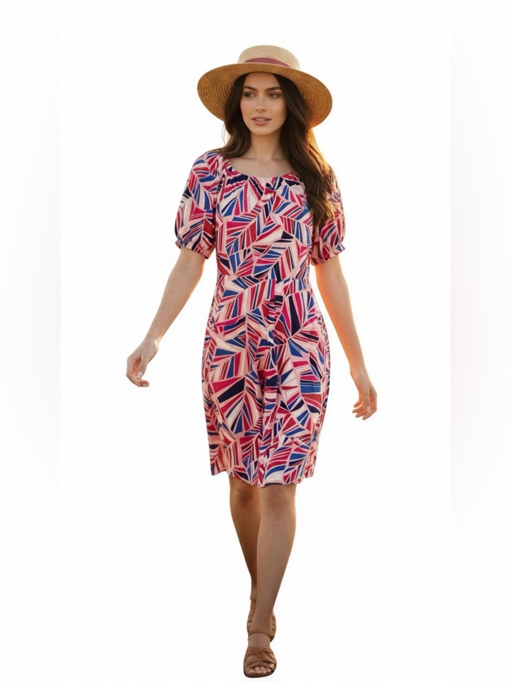 Maggy London Printed Puff-Sleeve Midi Dress Size 10
